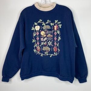 Vintage Morning Sun Blue Grandma Sweatshirt Pie Apples Strawberry Petite Large